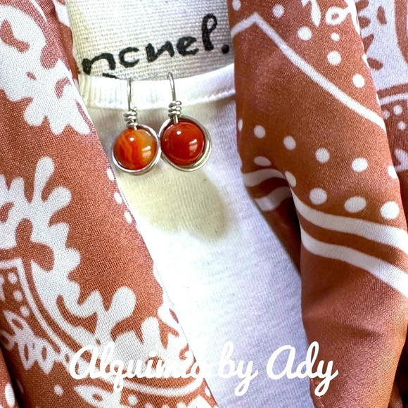 Carnelian and silver wire wrapped silver long dangle earrings bohemian - Picture 1 of 4